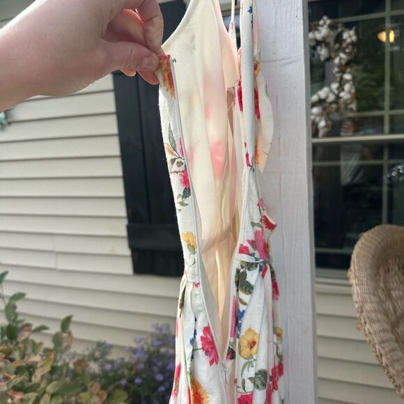 Gal Meets Glam Fit and Flare White Pink Floral Cocktail Dress Cotton Linen Sz. 8 - Picture 8 of 13